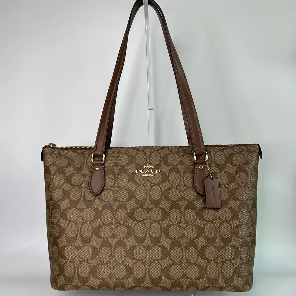 Coach Gallery Tote Brown Signature Canvas Leather Bag Excellent